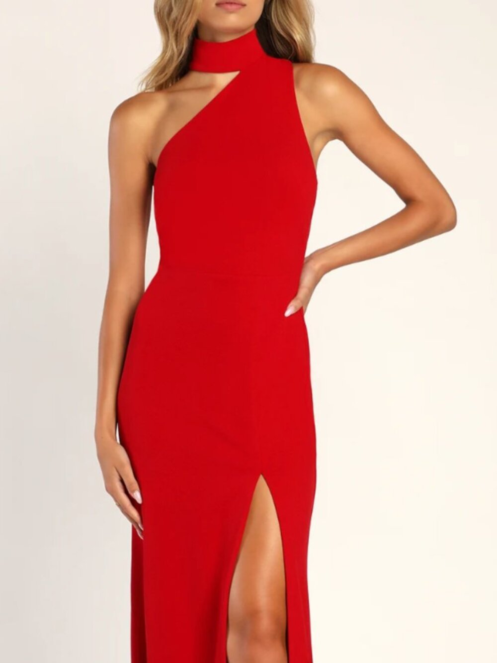 Red Asymmetrical Cutout Halter Maxi Dress (Lulus) Size S